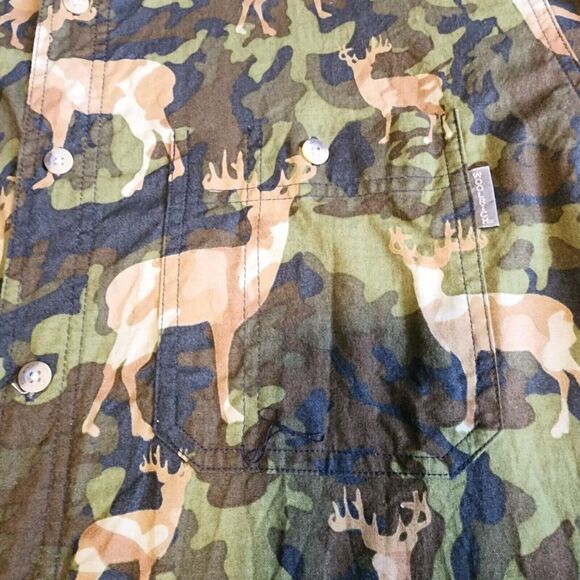 Woolrich Camo Deer Print Shirt Mens L Olive Green Button Long Sleeve Hunting - Picture 3 of 11
